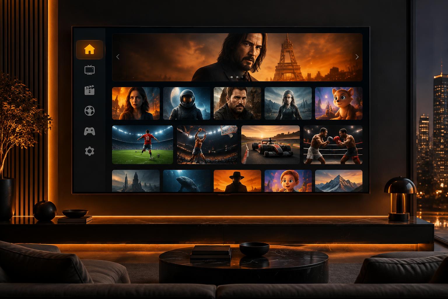 Interface DREAM TV sur un grand écran de télévision